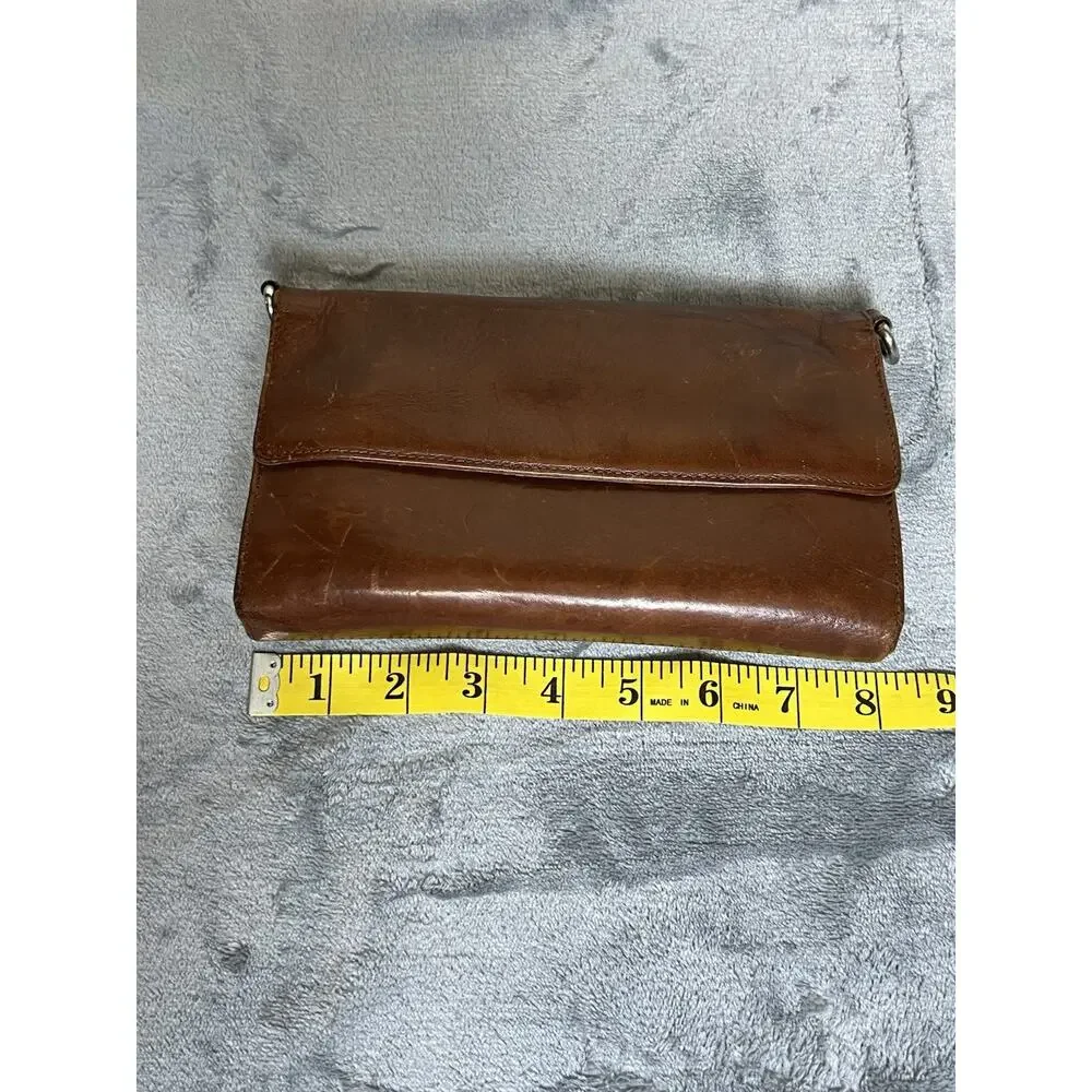 Hobo‎ Brown Leather Large Wallet Pockets Magnetic Closure Patina No Strap